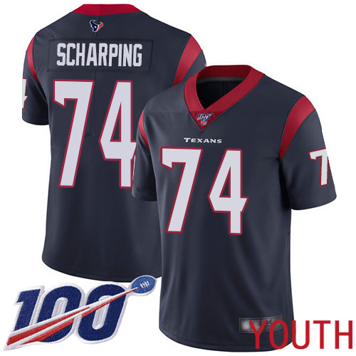 Houston Texans Limited Navy Blue Youth Max Scharping Home Jersey NFL Football 74 100th Season Vapor Untouchable